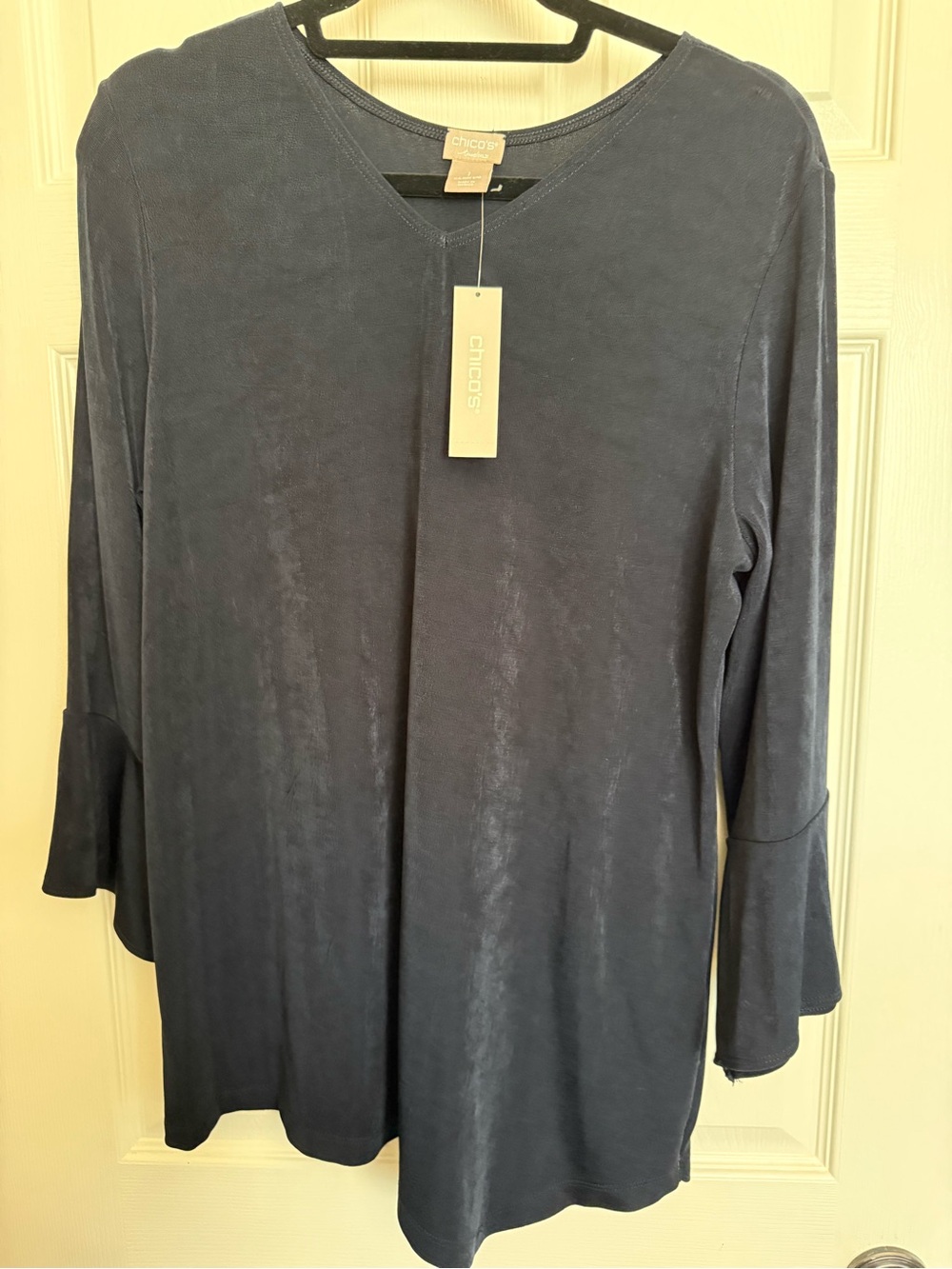Chico's Dark Navy Bell Sleeve V-Neck Tunic